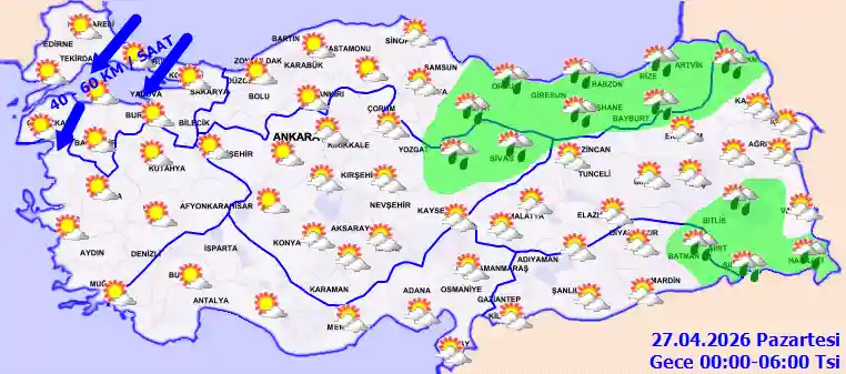 Pazar Günü Gece hava durumu