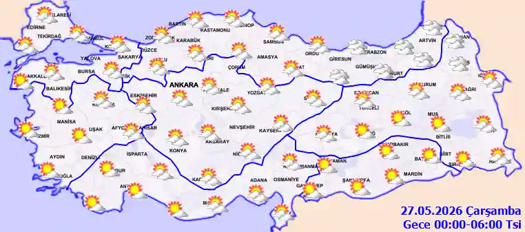 Salı Günü Gece hava durumu