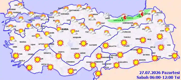 Pazartesi Günü Sabah hava durumu