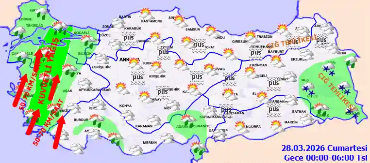Cumartesi Günü Gece hava durumu