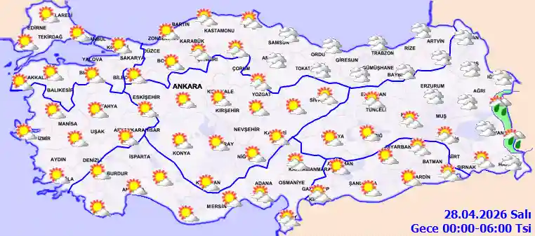 Salı Günü Gece hava durumu