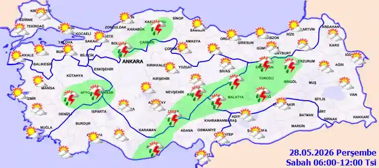 Perşembe Günü Sabah hava durumu