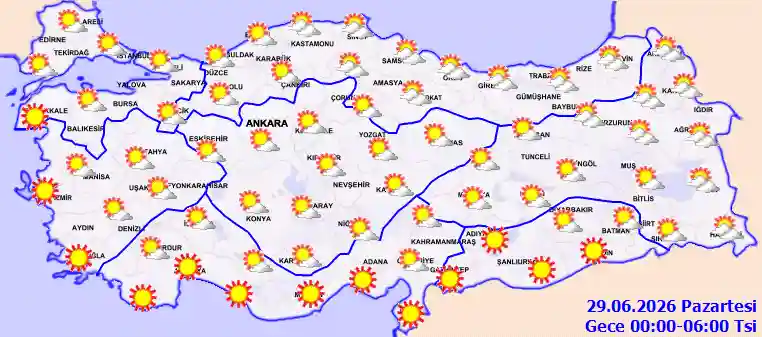Pazar Günü Gece hava durumu