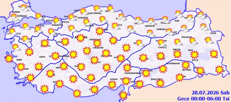 Salı Günü Gece hava durumu