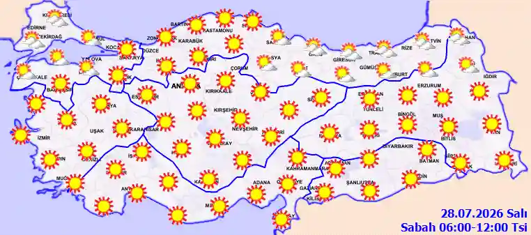 Salı Günü Sabah hava durumu