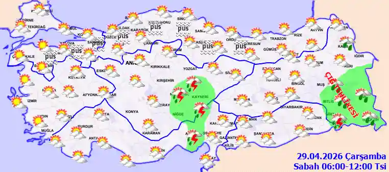 Çarşamba Günü Sabah hava durumu