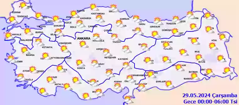 Perşembe Günü Gece hava durumu