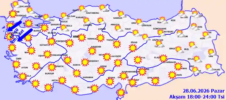 Pazartesi Günü Akşam hava durumu