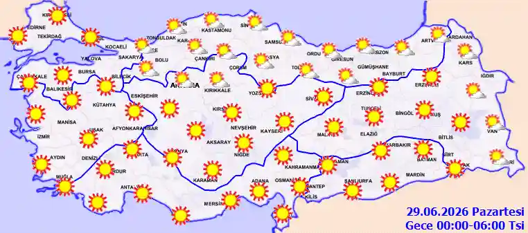 Pazartesi Günü Gece hava durumu