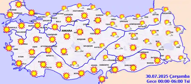 Perşembe Günü Gece hava durumu
