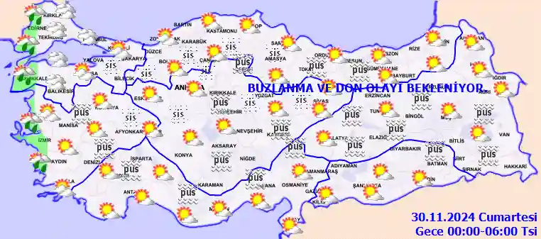 Pazar Günü Gece hava durumu
