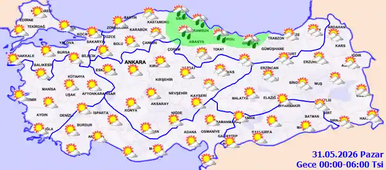Pazar Günü Gece hava durumu